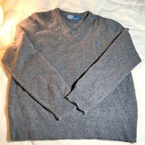 Polo Ralph Lauren Men V Neck Lamb Wool Sweater Gray